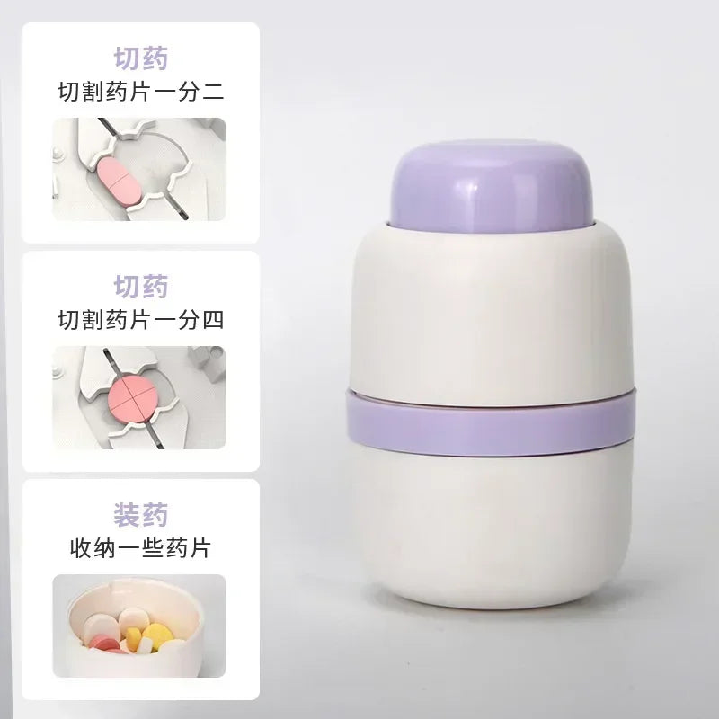 Portable 2-in-1 Pill Box with Pill Cutter for Cutting Small Pills or Large Pills in Half & Quarter Travel Pill Organizer Case