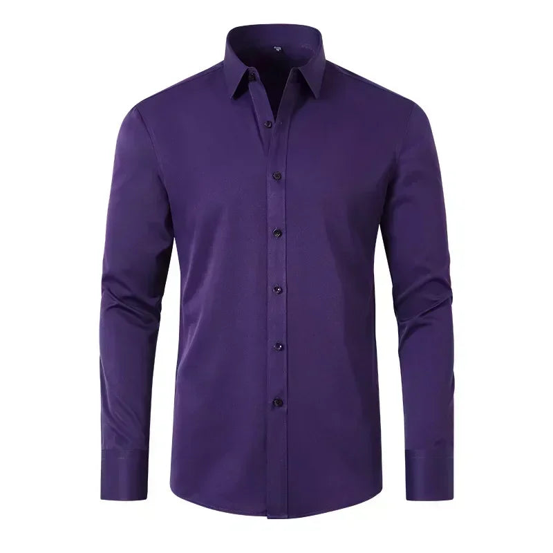 Micro elastic men's long sleeved shirt, silky and not easily wrinkled, high-quality men's shirt, plus size shirt
