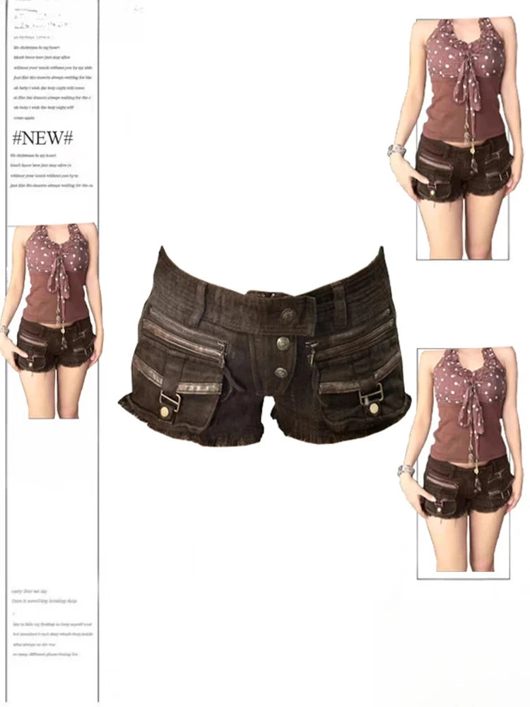 Women's Harajuku Style Shoujo Street Super Short Jean Casual Sexy Slim Shorts 2000S Blue Sheath Y2K E-Girl Hotsweet Denim Shorts