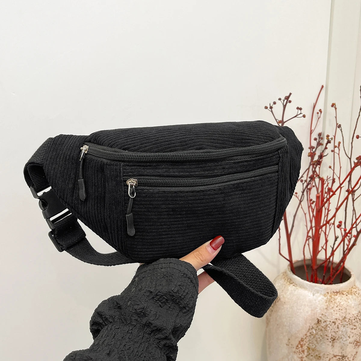 Casual Corduroy Belt Bags for Men Women Fashion Fanny Pack Female Banana Waist Bag Hip Purse Shoulder Crossbody Chest Bag Pocket