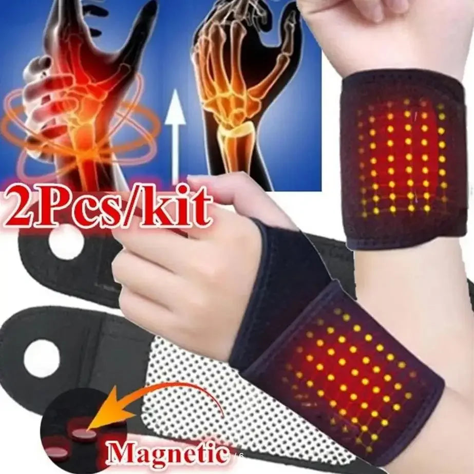 1 Pair Self-Heating Tourmaline Wrist Brace Sports Care Protection Wrist Belt Far Infrared Magnetic Therapy Pads Pain Relief