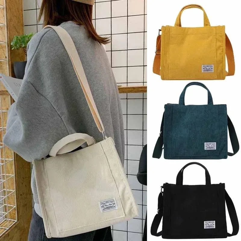 Fashionable Corduroy Shoulder Bag for Women Large Capacity Handbag Portable Small Square Crossbody Bag Trendy Style