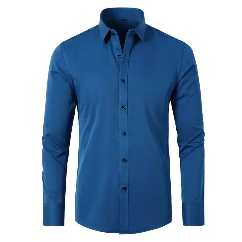 Micro elastic men's long sleeved shirt, silky and not easily wrinkled, high-quality men's shirt, plus size shirt
