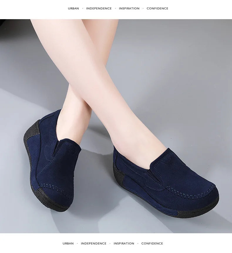 2022 Spring Autumn Women Flats Platform Loafers Ladies Genuine Leather Comfort Wedge Moccasins Orthopedic Slip On Casual Shoes