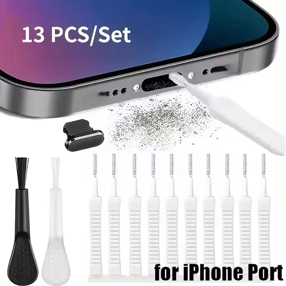 Cell Phone Charging Port Dust Plug with Cleaning Brush for IPhone 16 15 14 13 Pro Max Plus Samsung Xiaomi IOS Type C Cleaner Set