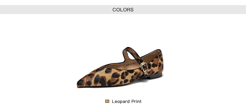 BEAUTODAY Mary Janes Women Horsehair Pointed Toe Leopard Print Buckle Strap Fashion Ballet Ladies Flats Dress Handmade 18293