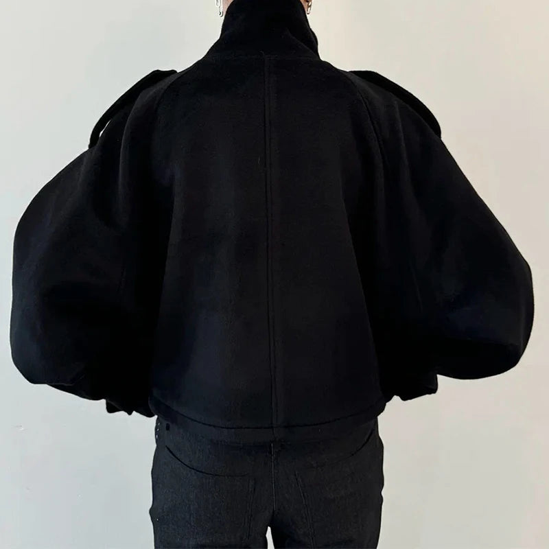 Stand Collar Women Spring Woolen Coats Single Breasted Loose Female Long Sleeve Jacket  Fashion Office Lady Street Short Coat