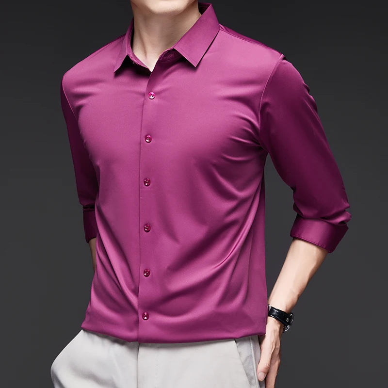 Premium Men's Ultra-Stretch Shirt - High-Quality Silky Business Formal Long-Sleeve Shirt for Social and Casual Wear