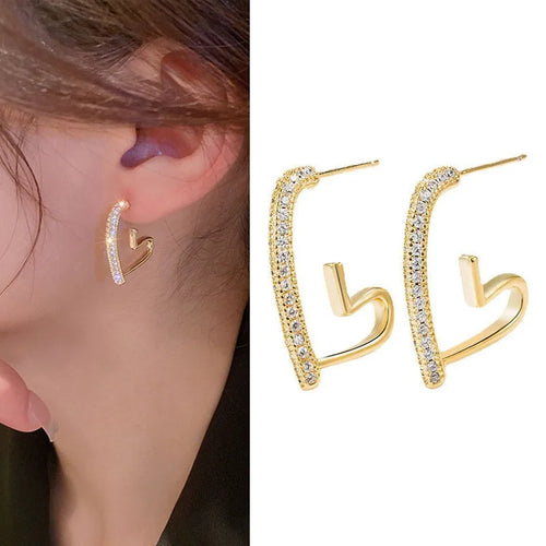 925 Silver Needle Korean Fashion Crystal Heart Earrings For Women Jewelry 2026 Trending New Luxury Women's Hoop Earrings Brincos