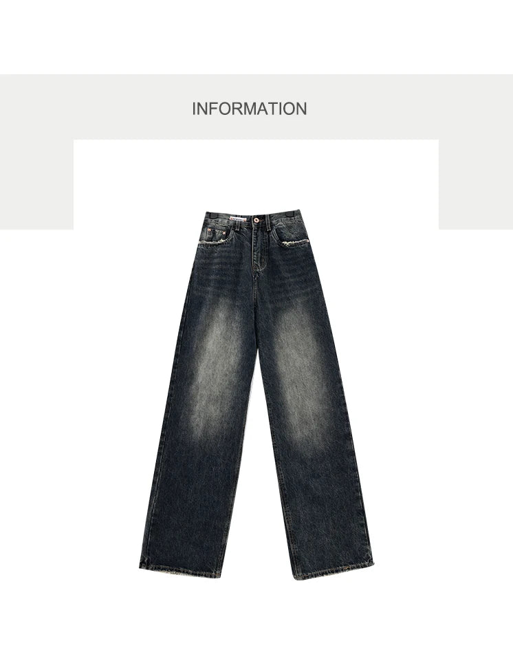 Harajuku Streetwear Retro Fashion Autumn Women High Waist Jeans Loose Wide Leg Straight Loose Denim Trousers Y2K Baggy Pants