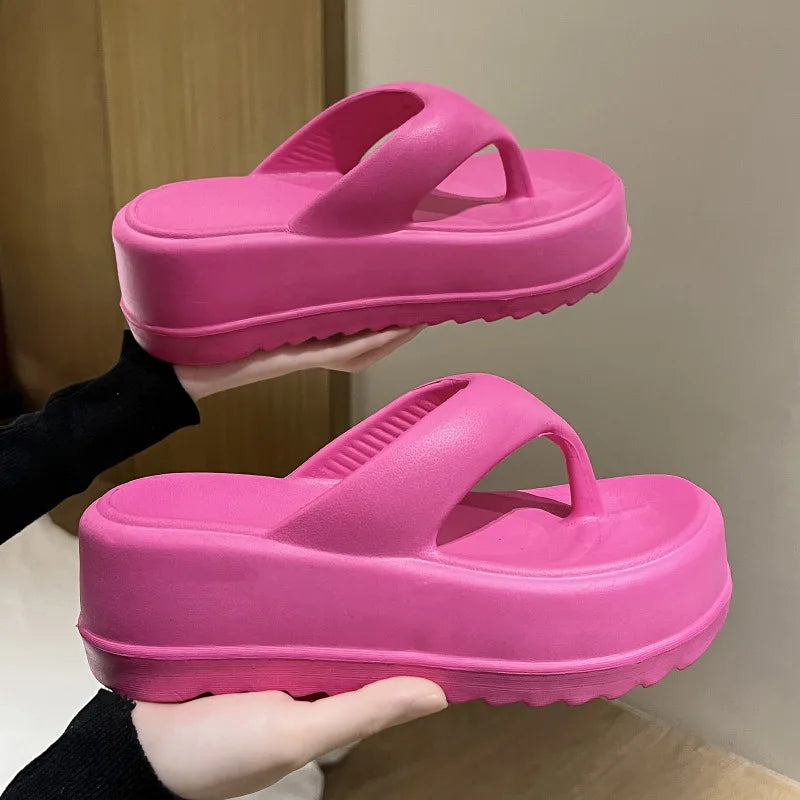 Bebealy Deep Heels Women's Slippers Summer Platform Home Slippers Soft Beach Slippers Outdoor Thick Sole Non-slip Cloud Slippers