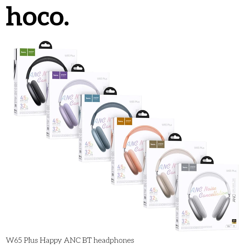 HOCO W65 Plus ANC Noise Reduction Bluetooth Headphones Over The Ear Wireless Big Earphone Hifi Sounds Sport Headsets With Button