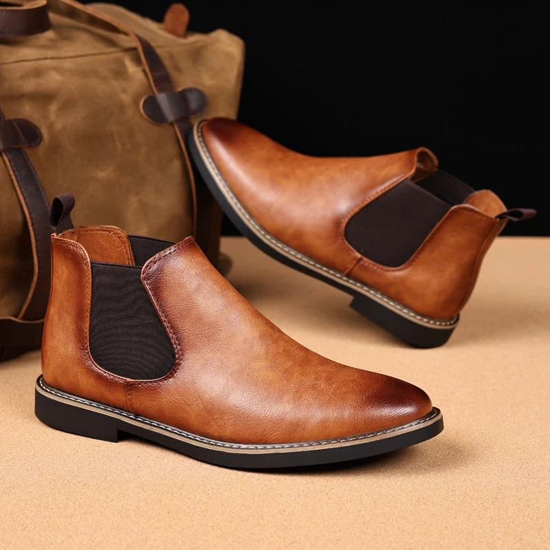 YRZL 39~47 Men Chelsea Boots Brand Retro Comfortable PU Leather Ankle Boots Men 2025 Fashion Black Brown Mens Boots