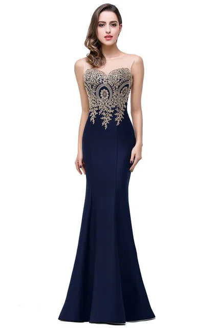 BABYONLINE Golden Appqulies Bridesmaid Dresses for Women Maxi Floor Length Mermaid Gowns Elegant Sweetheart Illusion Summer