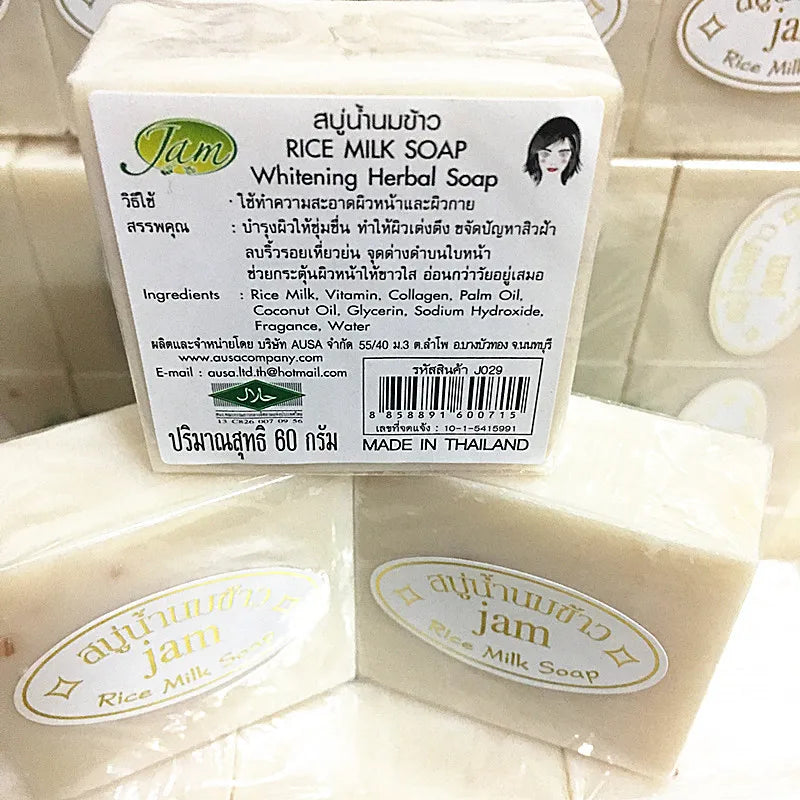 12PCS/Lot Thailand JAM Rice Milk Soap Wholesale Handmade Soap for Brightening Cleansing Oil Control Face Body Skin Care Products