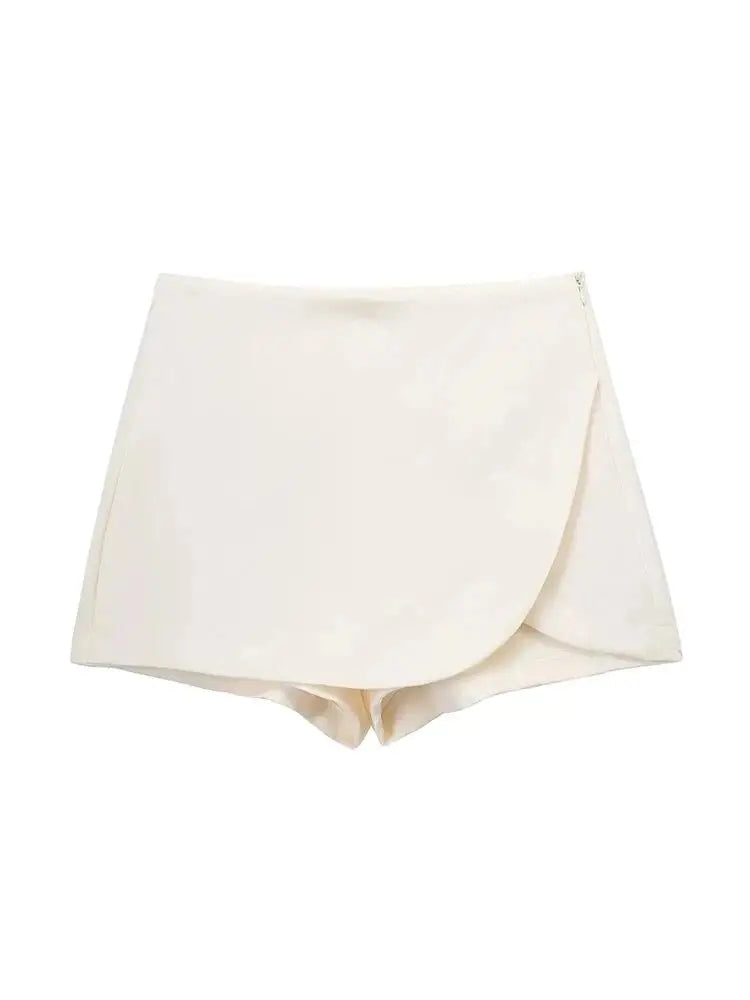 Women Fashion Pareo Style Shorts Skirts Vintage High Waist Side Zipper Female Skort Mujer