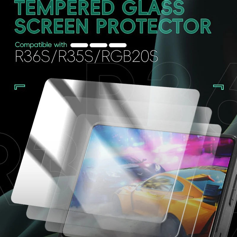 Tempered Glass Screen Protectors+Bag for R36S Game Console Storage Bag & Screen Protectors Tempered Glass Film for Game Accessor