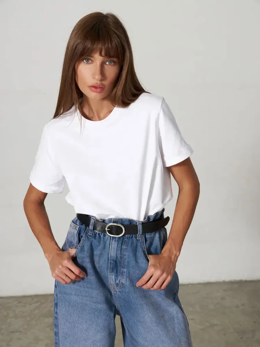 Bornladies Summer 100% Cotton Women's T-shirt Bottoming Basic Fashionable Solid Lady Short Sleeve Loose Tops Shirts 230g/㎡ Tops