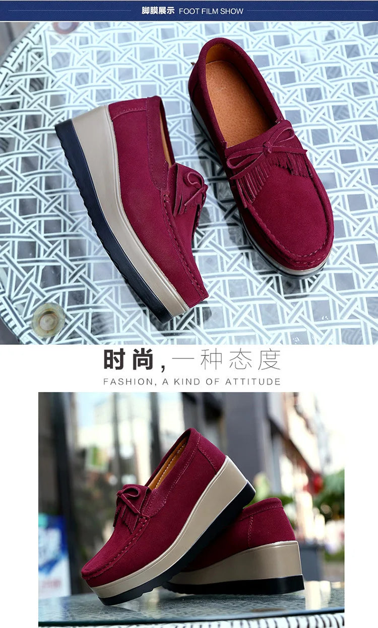 Fashon Green Suede Shoes of Women 2025 Spring Platform Leather Flats Slip on Sneakers Designer Tassel Fringe Loafer Moccasins