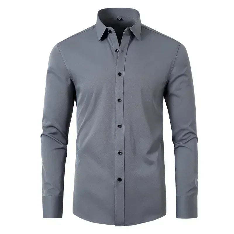 Micro elastic men's long sleeved shirt, silky and not easily wrinkled, high-quality men's shirt, plus size shirt