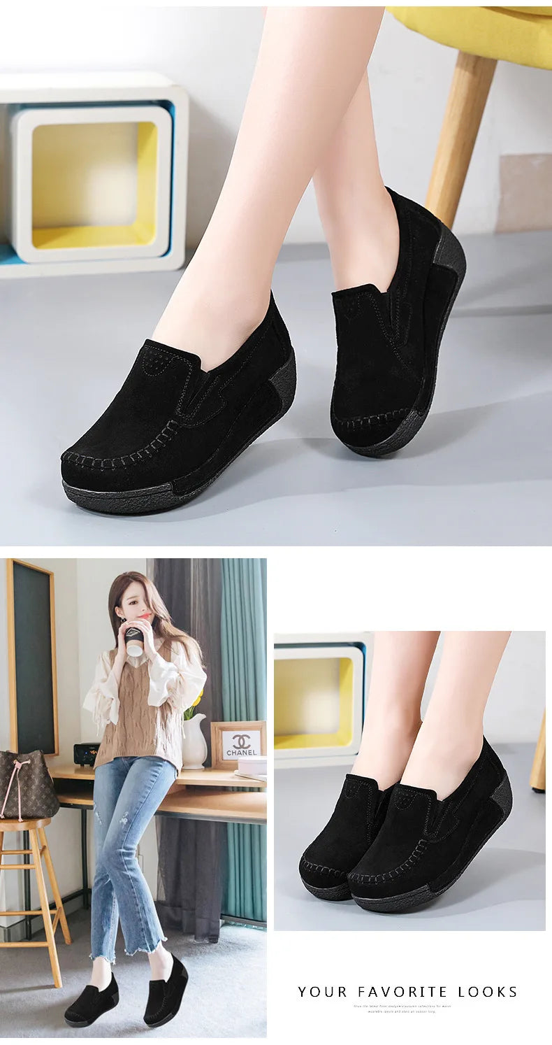 2022 Spring Autumn Women Flats Platform Loafers Ladies Genuine Leather Comfort Wedge Moccasins Orthopedic Slip On Casual Shoes