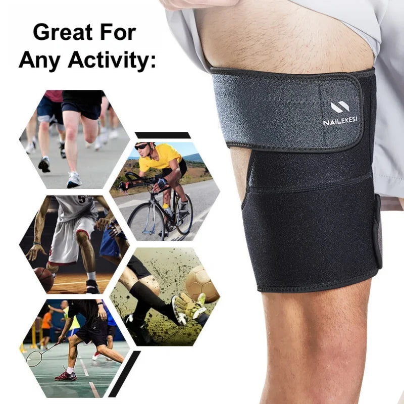 2PCS Thigh Wraps Support, Adjustable Compression Neoprene Thigh Sleeve Upper Leg Brace for Women Men Groin Muscle, Quadriceps