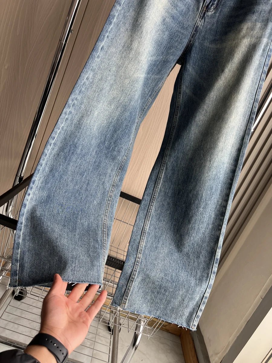 ETJ Wide-leg high-waisted jeans  women's classic everything with five pockets washed soft comfortable ultra-long jeans6045022