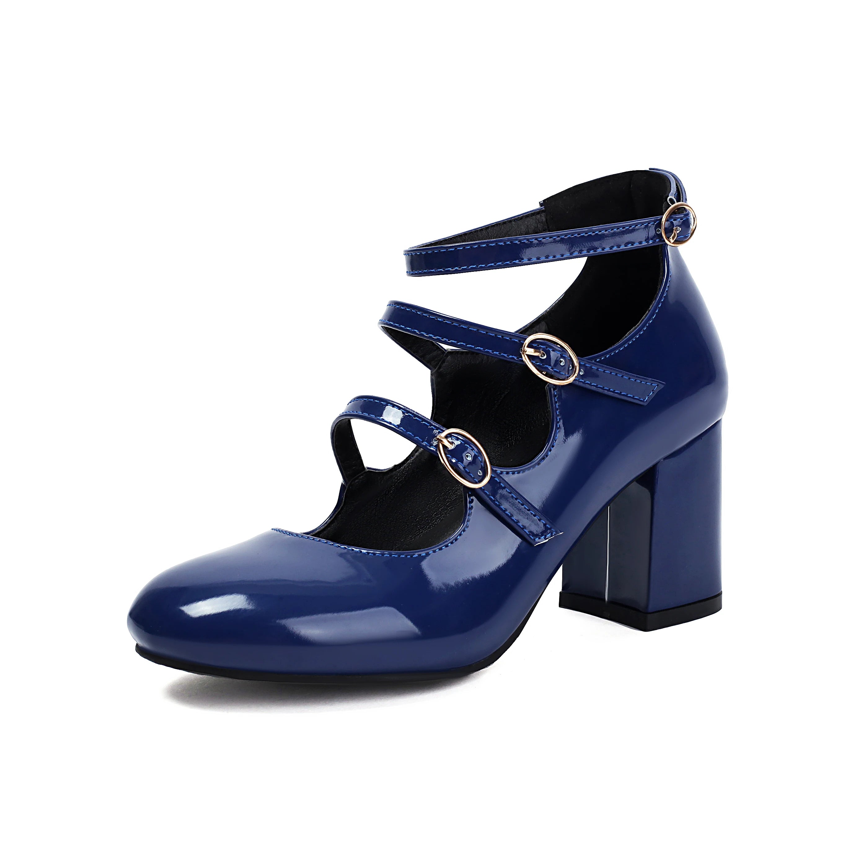Pu High Heels Square Heel MARY JANES Square Toe Casual 2024 High Quality Ladies Shoes Buckle Strap Solid Fashion Pumps