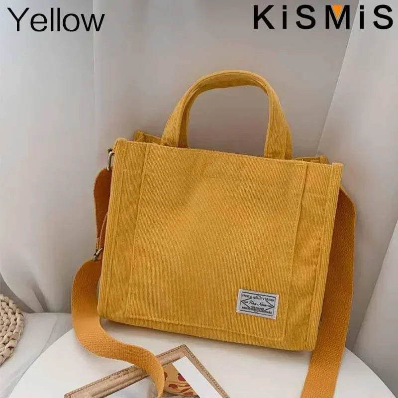 Fashionable Corduroy Shoulder Bag for Women Large Capacity Handbag Portable Small Square Crossbody Bag Trendy Style