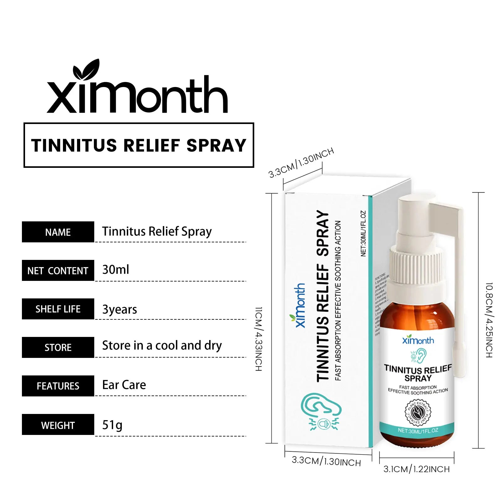 Tinnitus Relief Spray Improve Ear Ringing Discomfort Soothing Ear Itching Hearing Improvement Earwax Cleaner Anti Tinnitus Spray
