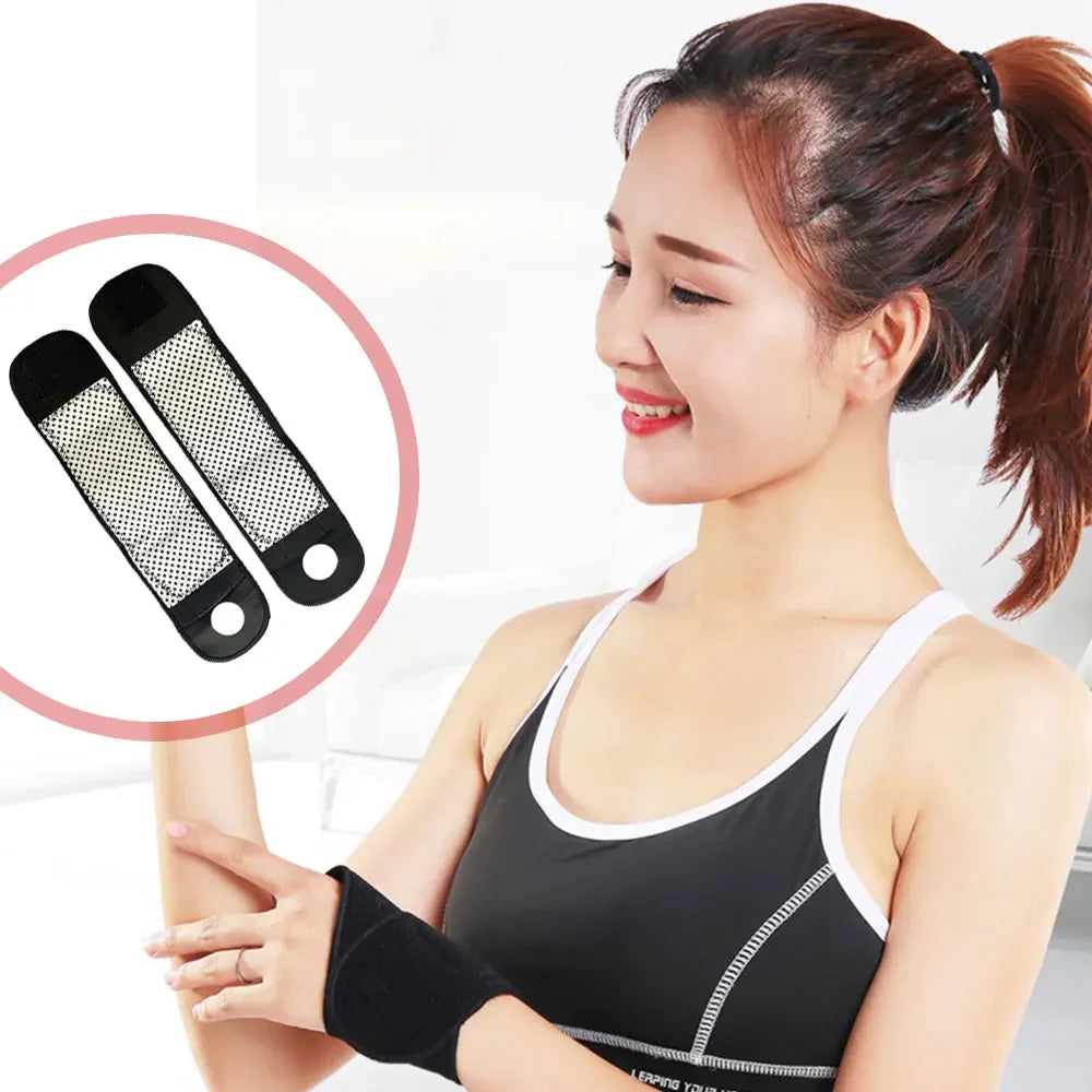 1 Pair Self-Heating Tourmaline Wrist Brace Sports Care Protection Wrist Belt Far Infrared Magnetic Therapy Pads Pain Relief