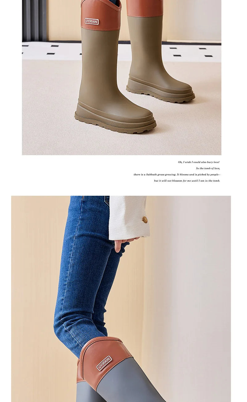 Adult Fashionable High-top Rain Boots Women's Waterproof and Non-slip Rain Boots for Outdoor Travel and Camping Cotton Warm Boot