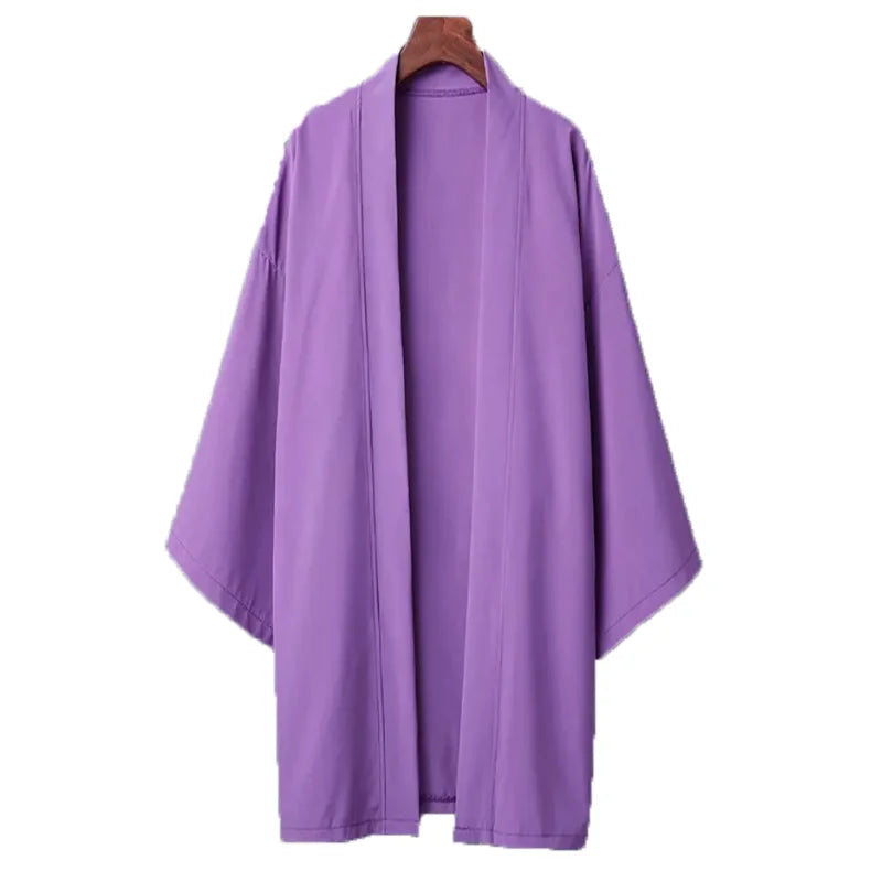 2024 New Men's Long Solid Color Japanese Kimono Poncho Summer Casual Loose Women's Yukata Haori Beach Black Hiyoshi Shirt Jacket