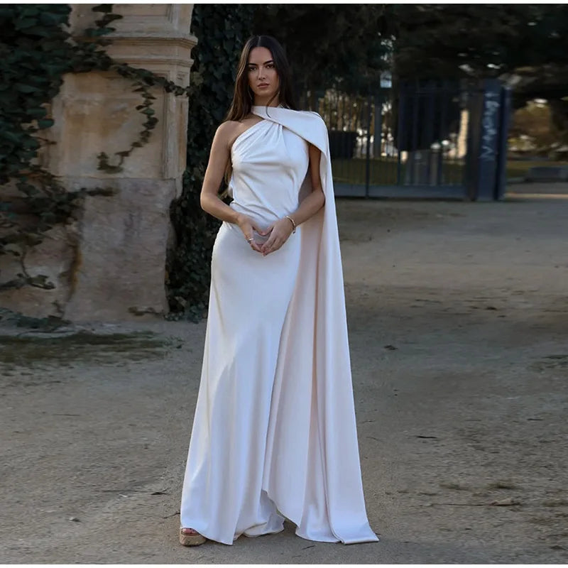 Sexy Satin Ribbon Party Dress Women Elegant Halter Backless Off Shoulder Sleeveless Female Dresses 2024 Summer Solid Robe Gown