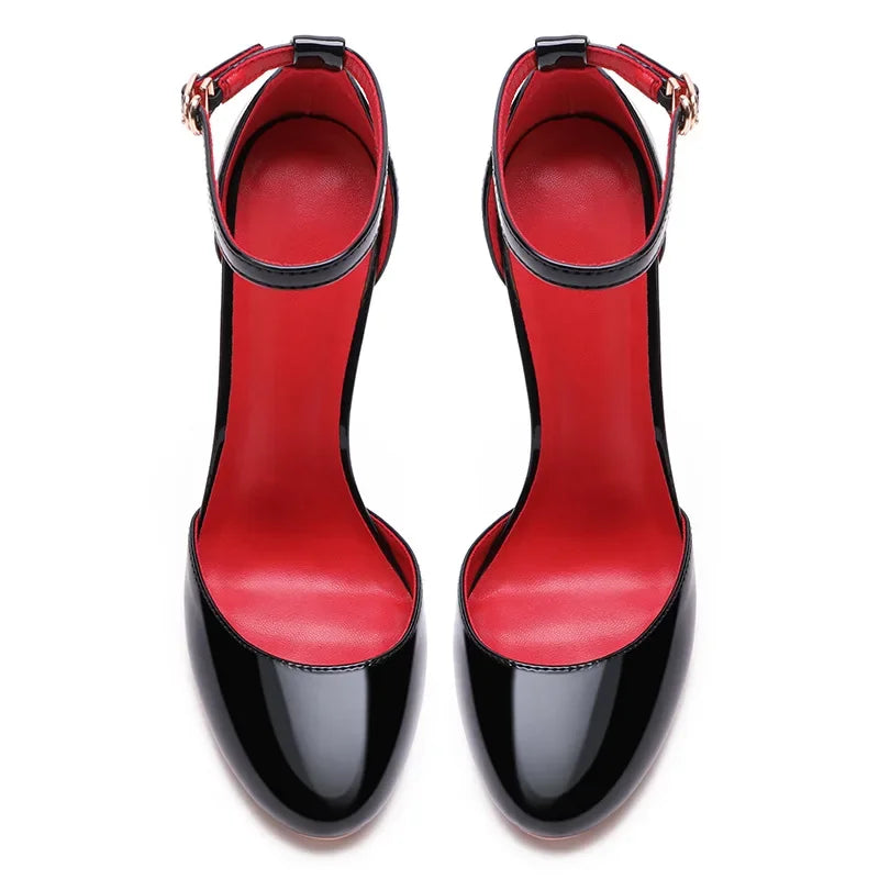 White Patent Leather Women Ankle Strap Stiletto Pumps Round HeadToe Sexy High Heel Shoes 10cm 12cm Customize 33-46 Zapatos Mujer