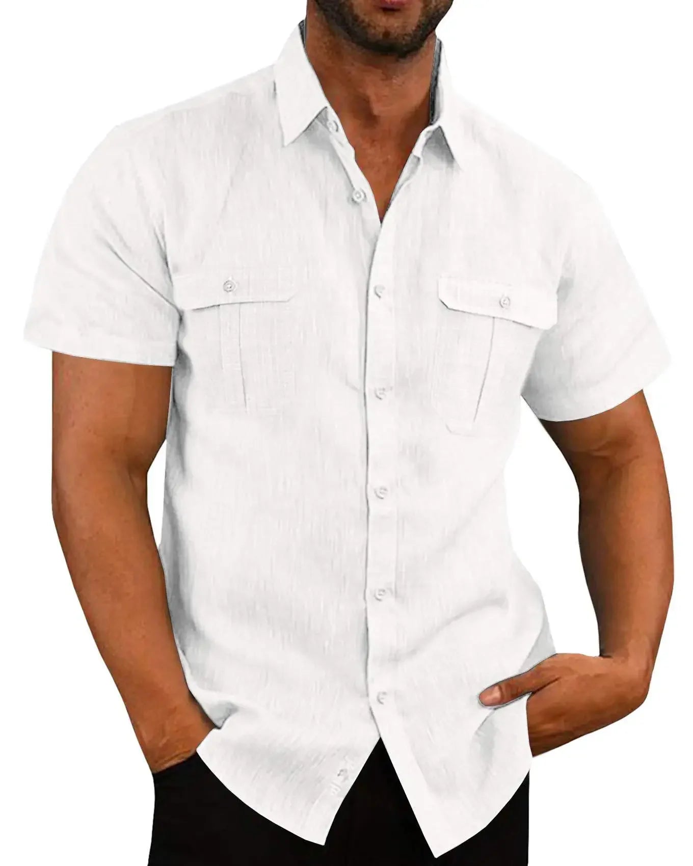 Cotton Linen Hot Sale Men Short-Sleeved Shirts Summer Solid Color Comfort Collar Casual Beach Style Plus SizeMale Shirts M-5XL