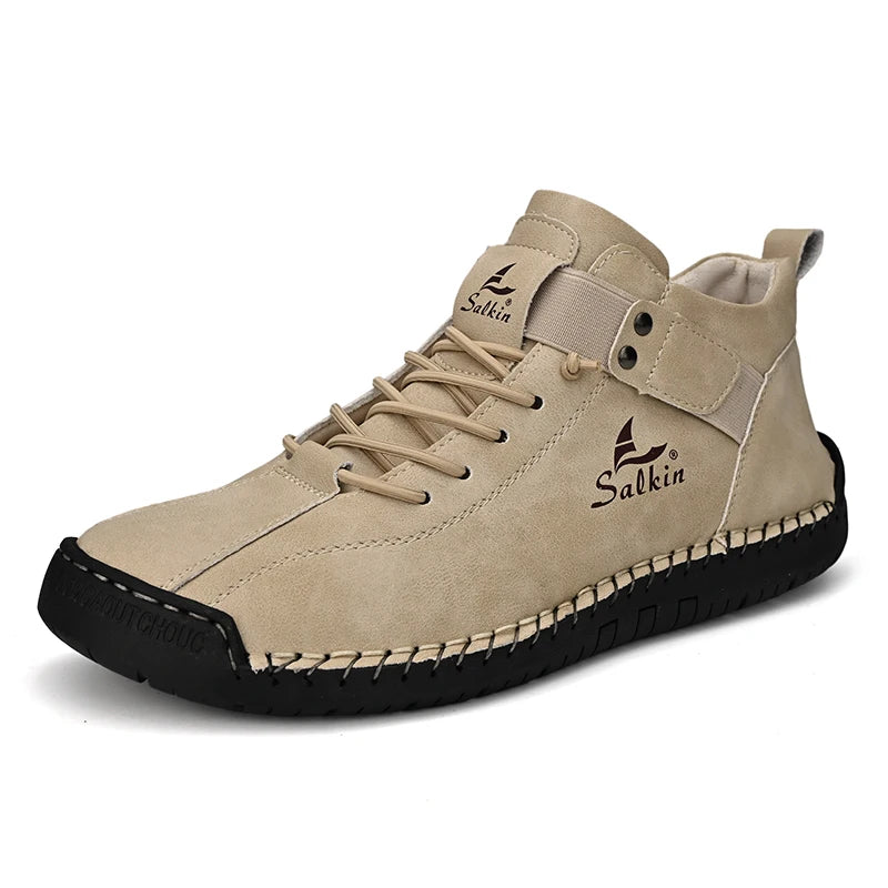 New 2025 Handmade Leather Casual Men Shoes Design Sneakers Man Breathable Leather Shoes Men Ankle Boots Outdoor