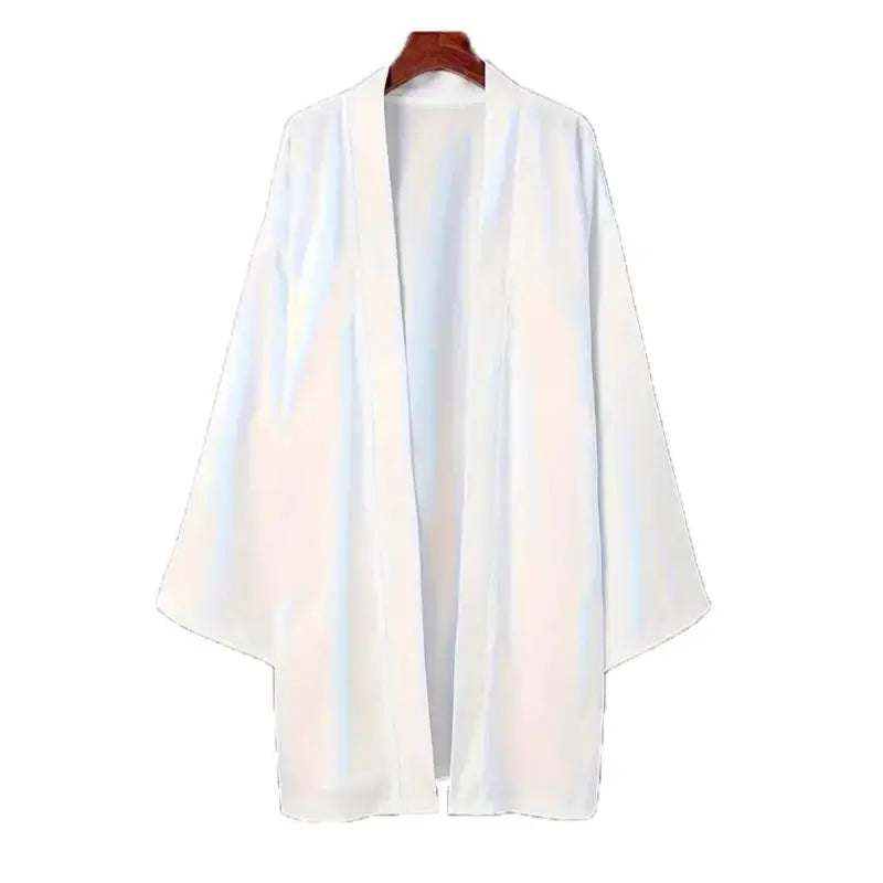 2024 New Men's Long Solid Color Japanese Kimono Poncho Summer Casual Loose Women's Yukata Haori Beach Black Hiyoshi Shirt Jacket