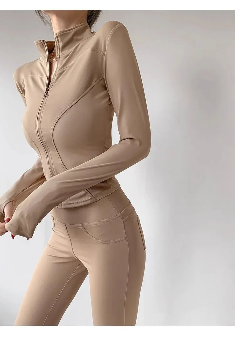 S-3XL Sun Quick Drying Sports Coat Women's Tight Top Yoga Jacket Long Sleeve Zipper Jacket Running Fitness Women's Jacket
