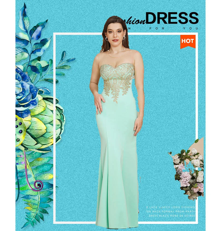 BABYONLINE Golden Appqulies Bridesmaid Dresses for Women Maxi Floor Length Mermaid Gowns Elegant Sweetheart Illusion Summer