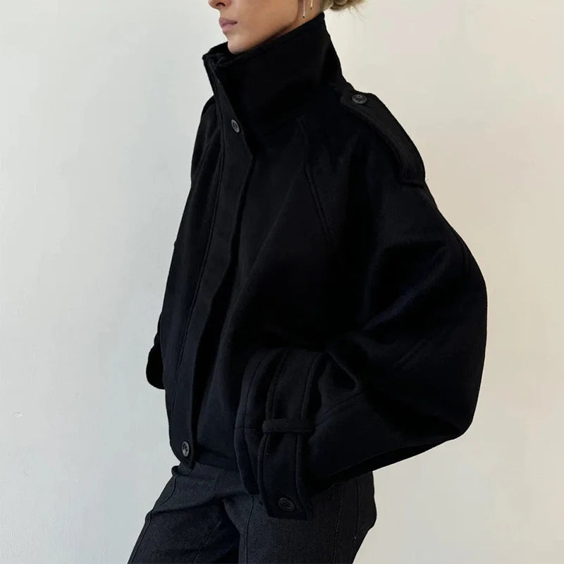 Stand Collar Women Spring Woolen Coats Single Breasted Loose Female Long Sleeve Jacket  Fashion Office Lady Street Short Coat