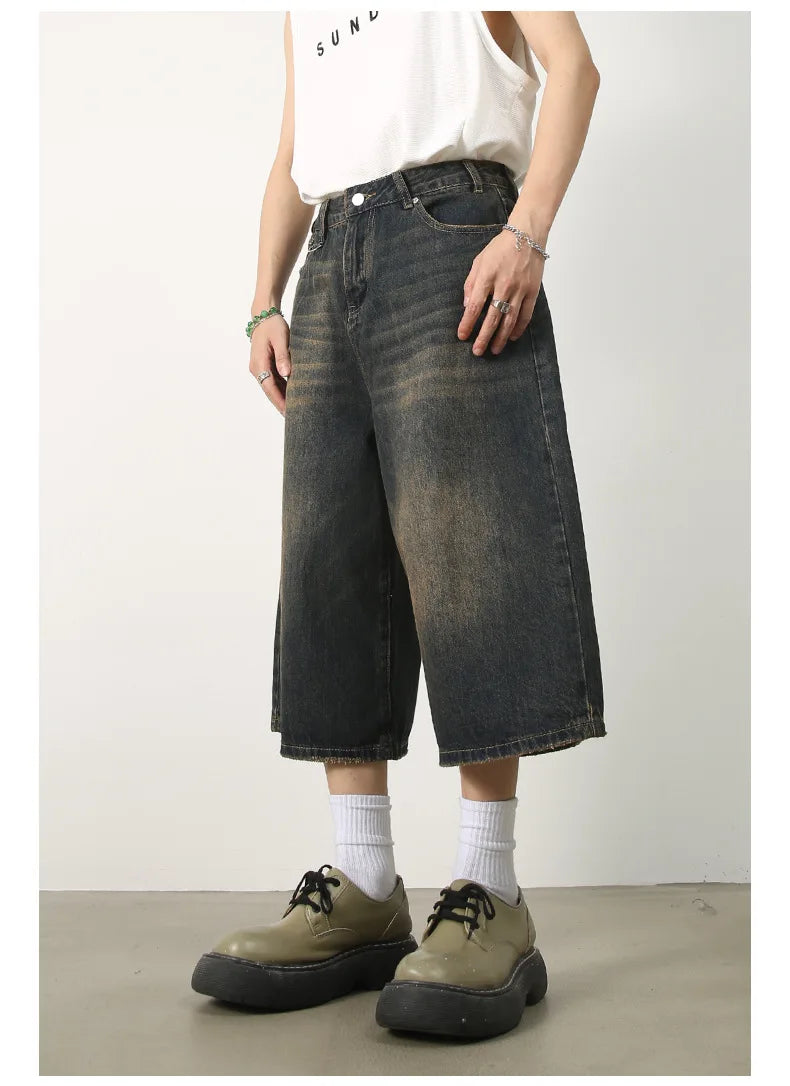 Women's Retro Wide Leg Baggy Casual Denim Shorts Harajuku Aesthetic High Waist Loose Shorts 2024 Summer Fashion Punk Shorts
