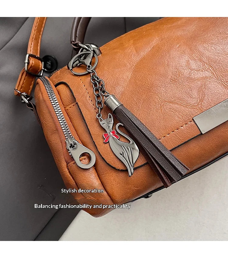 HOMEFISH Large Capacity Shoulder Bag for Women with Tassel Decoration Fashion Detachable Chain Boston Handbag Shoulder Bag