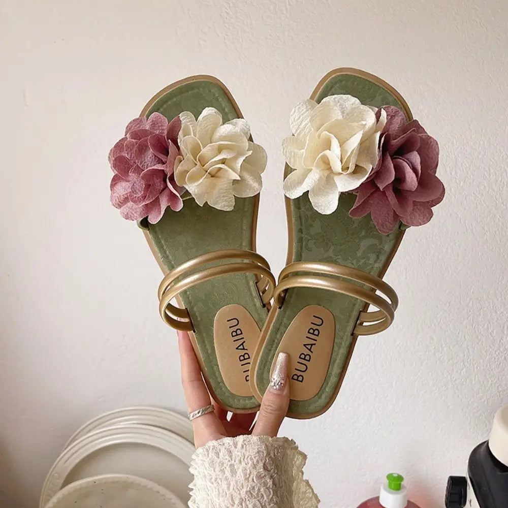 Casual Sweet Flower Flip Flops Waterproof Holiday Seaside Sandals Non-Slip Flat Vacation Beach Slippers Summer