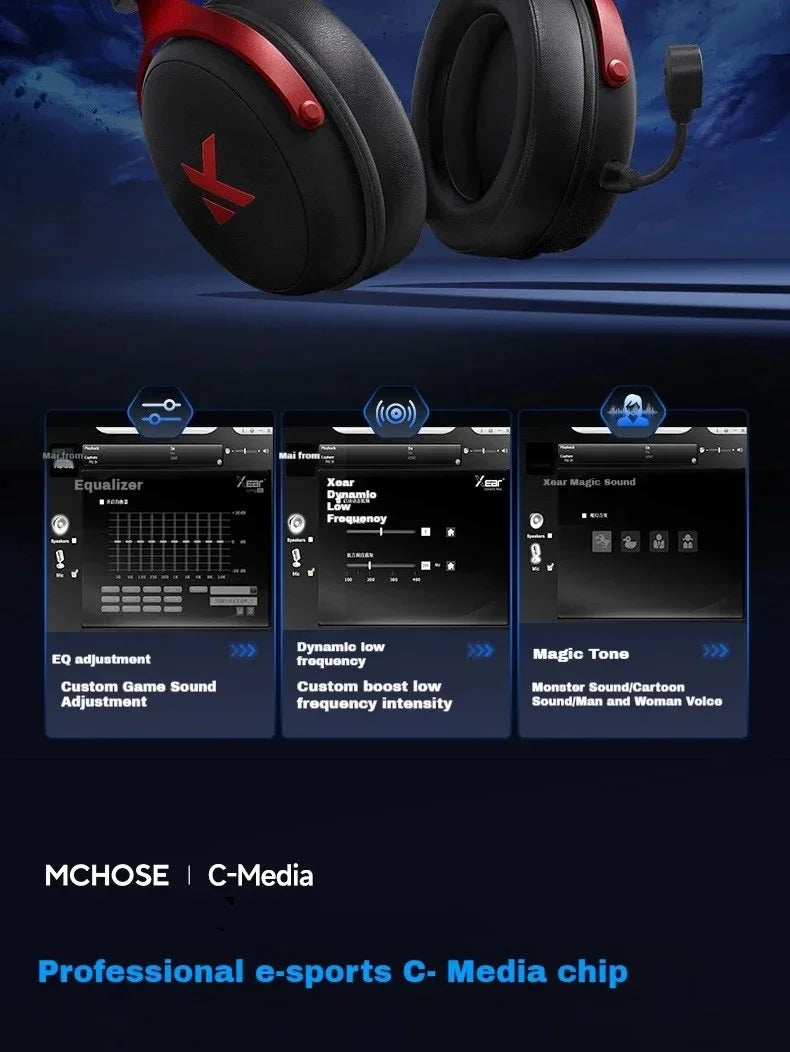 Original MCHOSE V9 PRO Music Esports Gaming Headphones 3-mode Wireless Noise Reduction Mic Customized Head-mounted