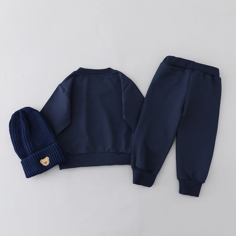 2PCS Children's Set Spring and Autumn Simple Little Bear Head Round Neck Long Sleeve Pants