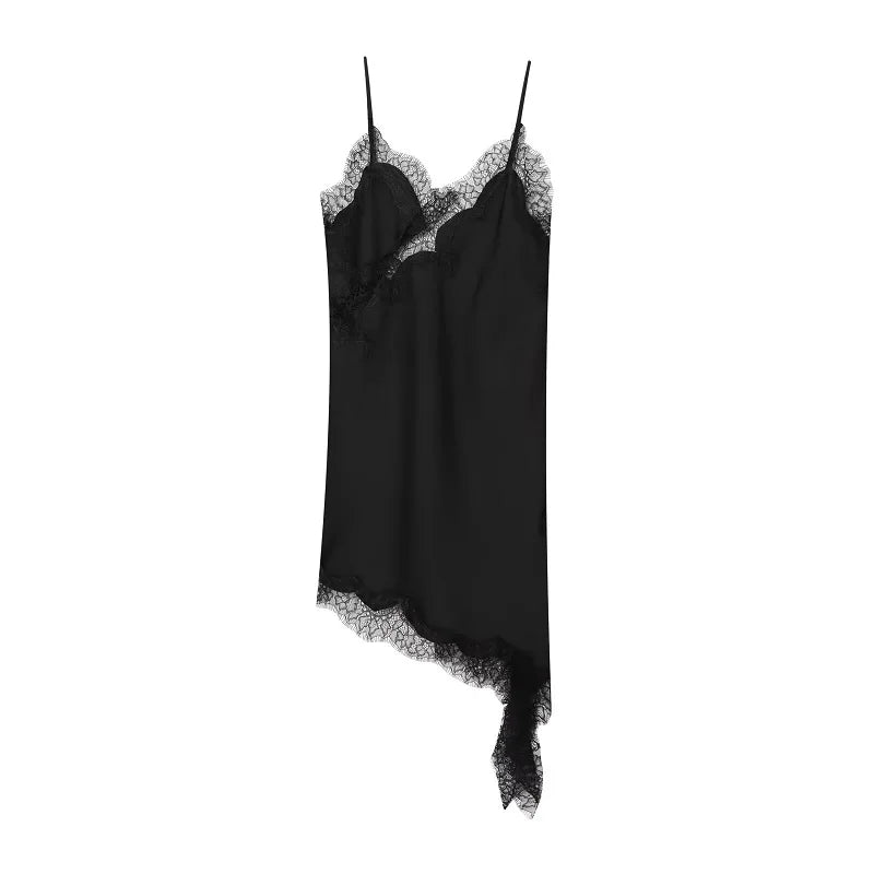 MUJER 2025 Lace Slip Dress Woman Black Backless Short Dresses for Women Asymmetric Party Women's Summer Dress Satin Sexy Dresses