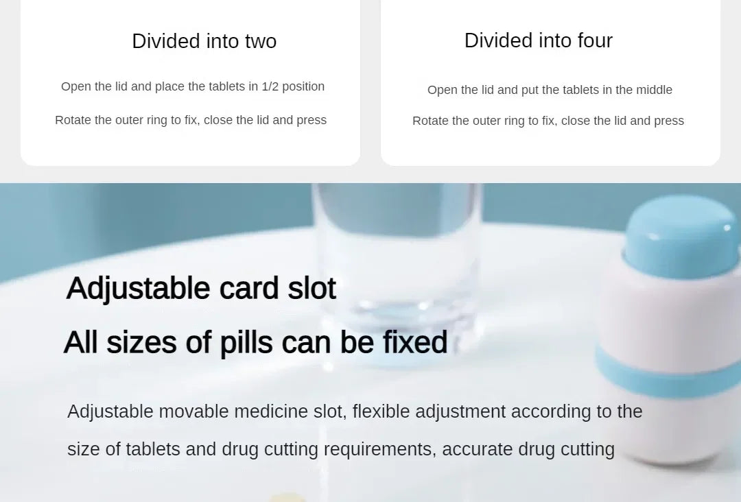 Portable 2-in-1 Pill Box with Pill Cutter for Cutting Small Pills or Large Pills in Half & Quarter Travel Pill Organizer Case