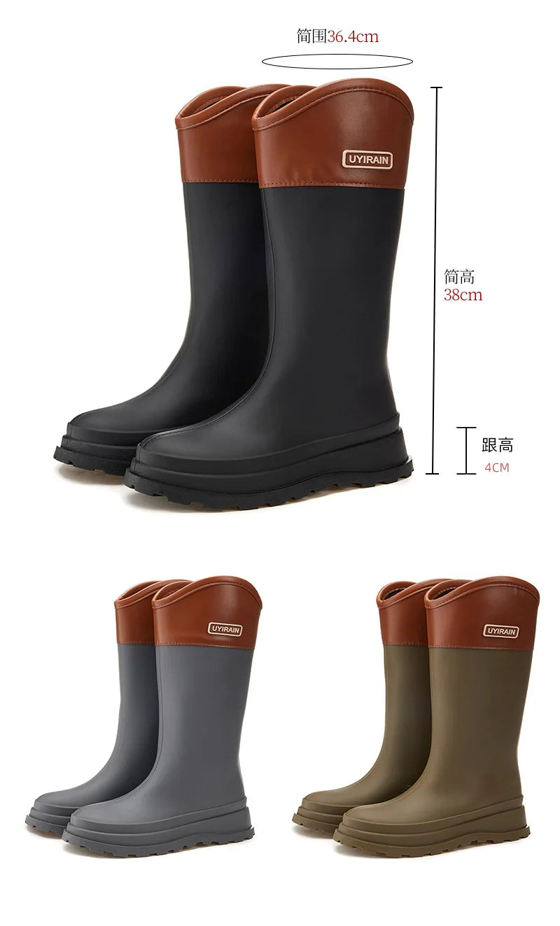 Adult Fashionable High-top Rain Boots Women's Waterproof and Non-slip Rain Boots for Outdoor Travel and Camping Cotton Warm Boot