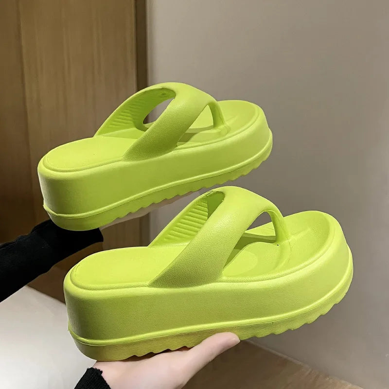 Bebealy Deep Heels Women's Slippers Summer Platform Home Slippers Soft Beach Slippers Outdoor Thick Sole Non-slip Cloud Slippers